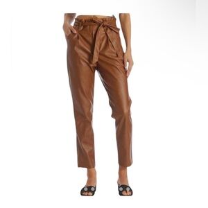 Lucy Paris Paperbag Waist Faux Leather Pants  Cognac Brown Size XS